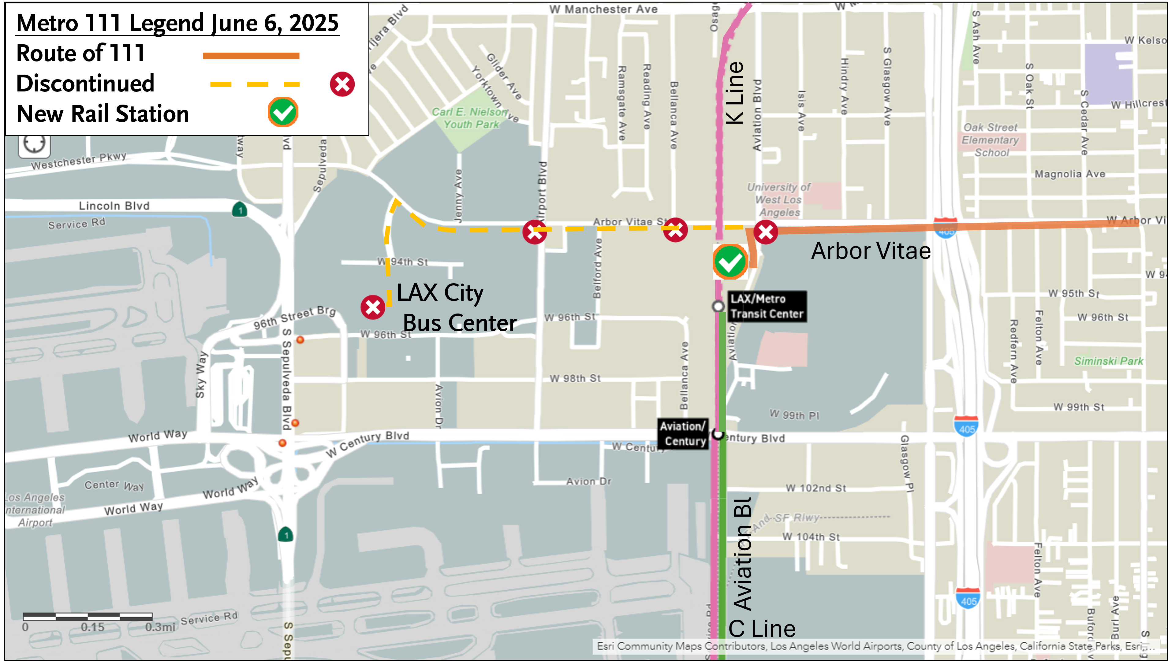 a graphic map showing a visual representation of the described changes to Line 111