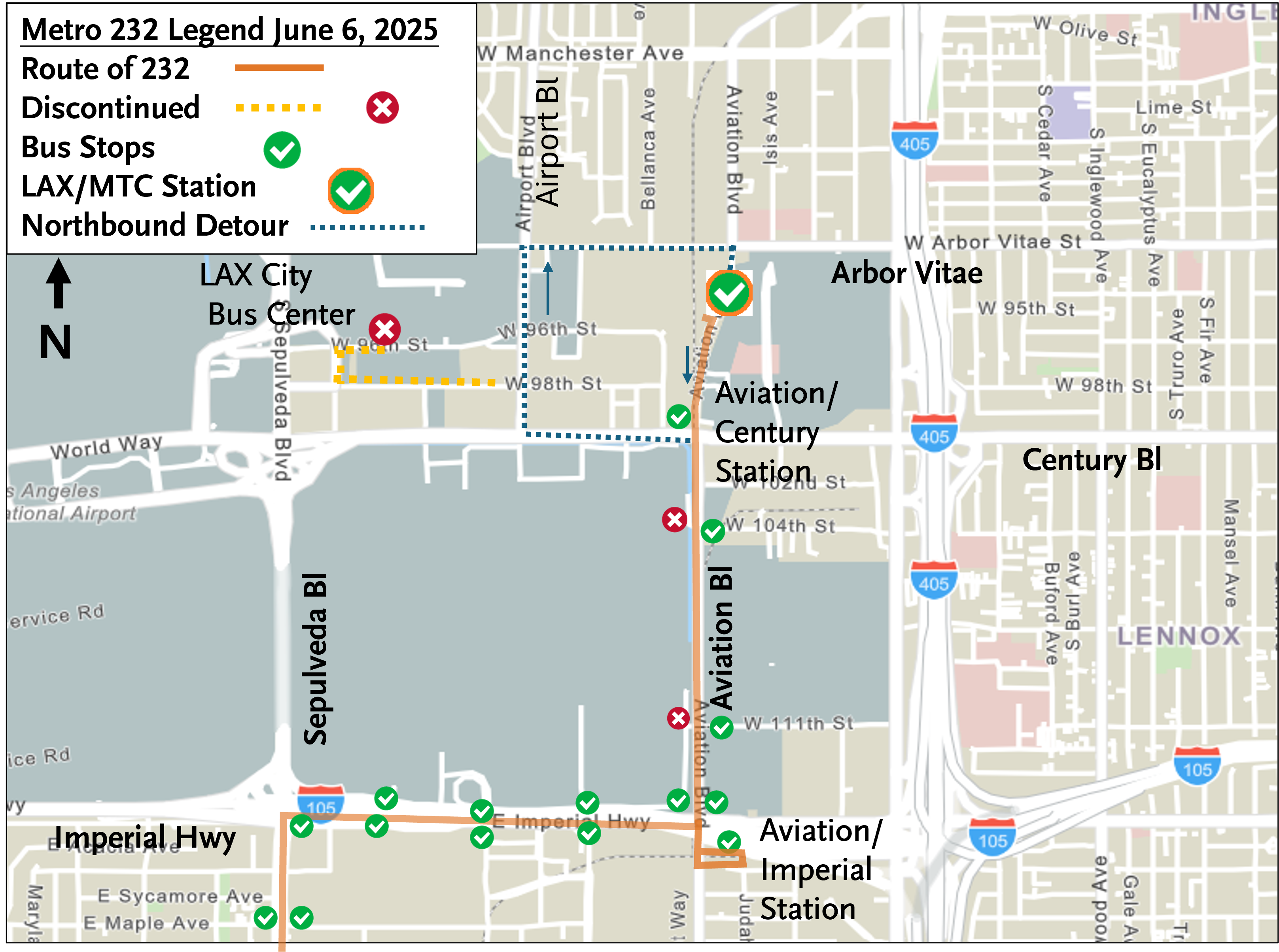 a graphic map showing a visual representation of the described changes to Line 232